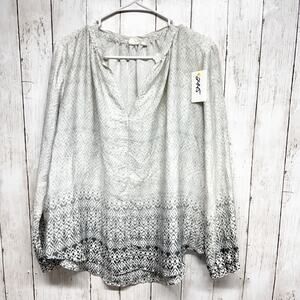 Gap Shirt Women Size Medium Ombre Aztec Pattern Smocked Blouse Trim Detail Boho